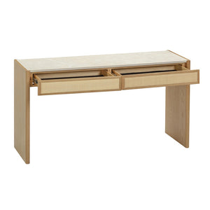 TOV Furniture Paige Mid-Century Modern 56" Console Desk with Natural Oak Finish, Soft-Close Drawers & Faux Marble Top TOV-OC69353