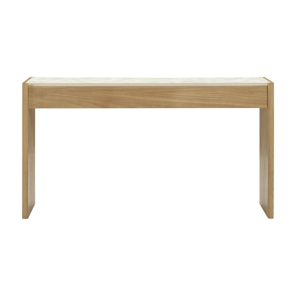 TOV Furniture Paige Mid-Century Modern 56" Console Desk with Natural Oak Finish, Soft-Close Drawers & Faux Marble Top TOV-OC69353