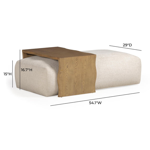 TOV Furniture Spencer Performance Basketweave Ottoman with Versatile Bridge Table for Stylish Living Spaces Cream TOV-OC69358