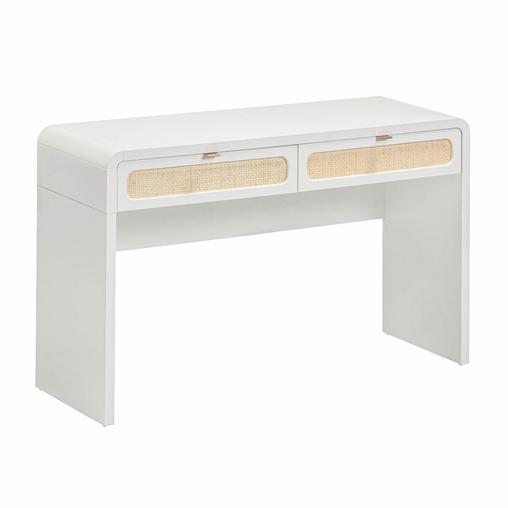 TOV Furniture Patty 48" Handwoven Rattan Console Desk with 2 Soft-Close Drawers for Stylish Home Organization White TOV-OC69364