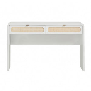 TOV Furniture Patty 48" Handwoven Rattan Console Desk with 2 Soft-Close Drawers for Stylish Home Organization White TOV-OC69364