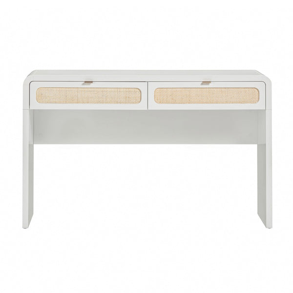 TOV Furniture Patty 48" Handwoven Rattan Console Desk with 2 Soft-Close Drawers for Stylish Home Organization White TOV-OC69364