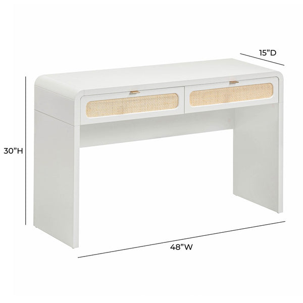 TOV Furniture Patty 48" Handwoven Rattan Console Desk with 2 Soft-Close Drawers for Stylish Home Organization White TOV-OC69364