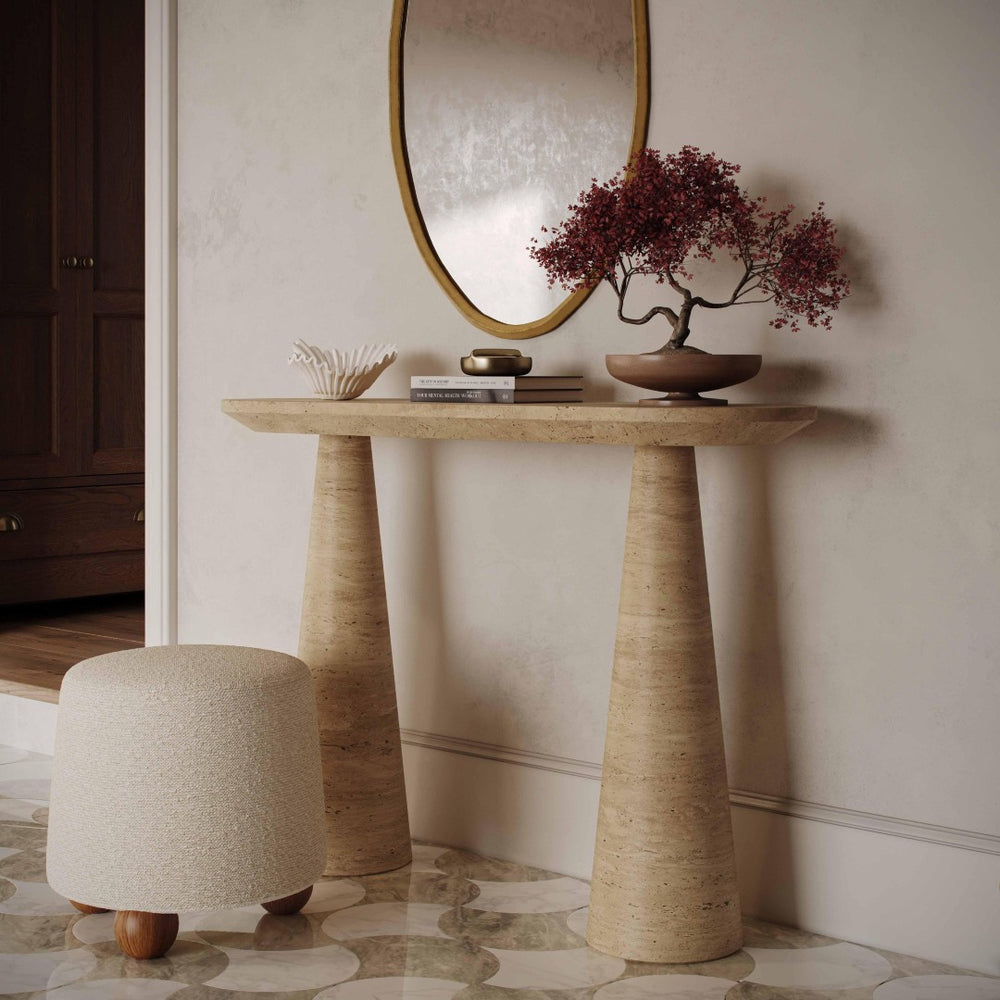 TOV Furniture Sandra 47" Faux Travertine Console Table - Stylish Indoor/Outdoor Accent for Any Space, Easy Care TOV-OC69366
