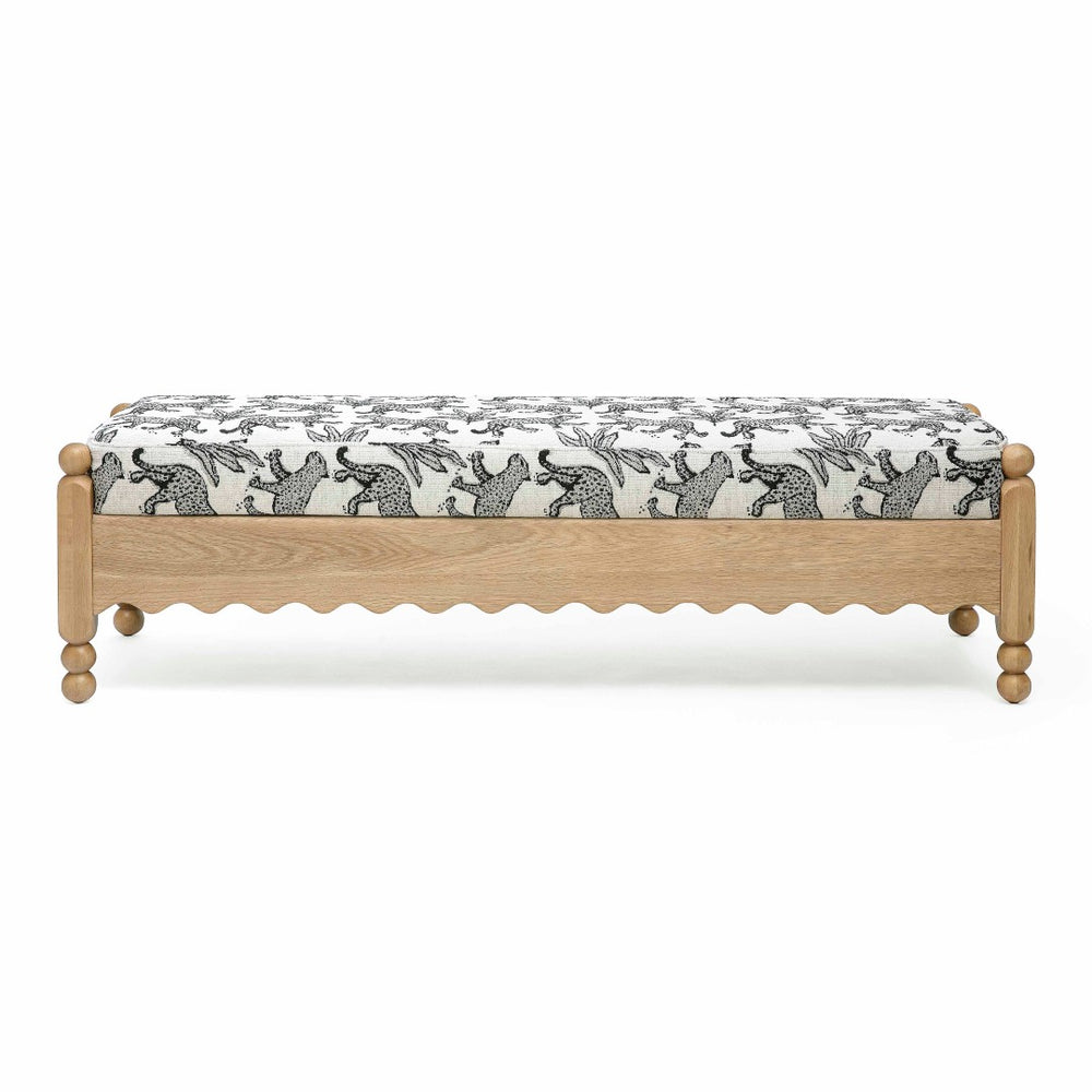 TOV Furniture Thelma 56" Leopard Jacquard Bench – Stylish Upholstered Accent for Entryways, Bedrooms & Living Rooms Cream TOV-OC69367