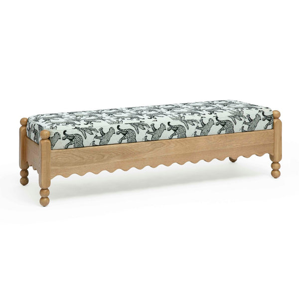TOV Furniture Thelma 56" Leopard Jacquard Bench – Stylish Upholstered Accent for Entryways, Bedrooms & Living Rooms Cream TOV-OC69367