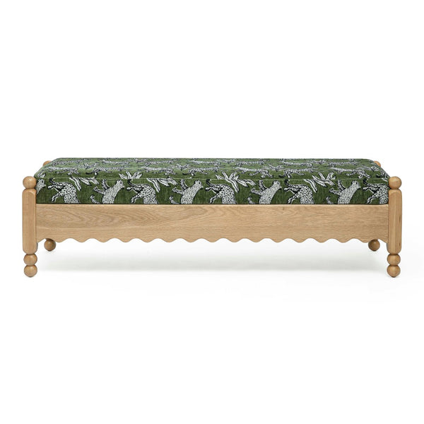 TOV Furniture Thelma 56" Leopard Jacquard Bench – Stylish Upholstered Accent for Entryways, Bedrooms & Living Rooms Olive Green TOV-OC69368