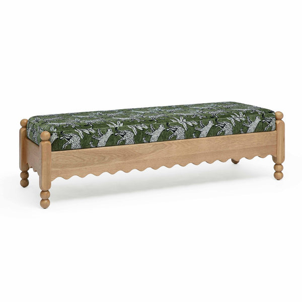 TOV Furniture Thelma 56" Leopard Jacquard Bench – Stylish Upholstered Accent for Entryways, Bedrooms & Living Rooms Olive Green TOV-OC69368