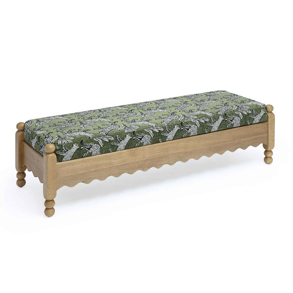 TOV Furniture Thelma 56" Leopard Jacquard Bench – Stylish Upholstered Accent for Entryways, Bedrooms & Living Rooms Olive Green TOV-OC69368