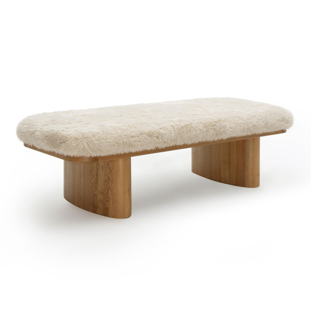 TOV Furniture Ollie 56.5" Plush Vegan Shearling Oversized Bench - Cozy, Sculptural Seating for Any Space Natural TOV-OC69381