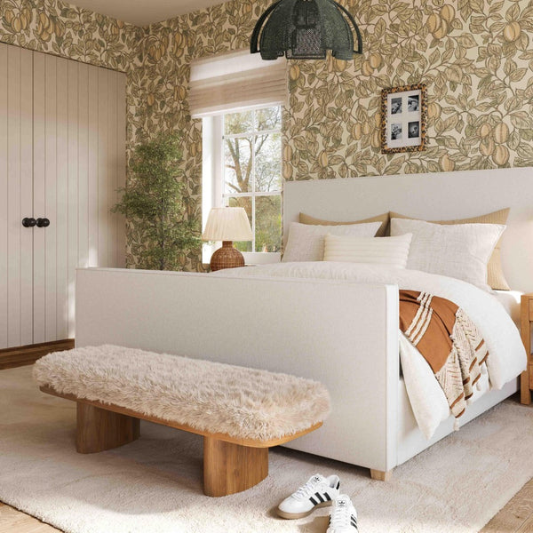 TOV Furniture Ollie 56.5" Plush Vegan Shearling Oversized Bench - Cozy, Sculptural Seating for Any Space Natural TOV-OC69381