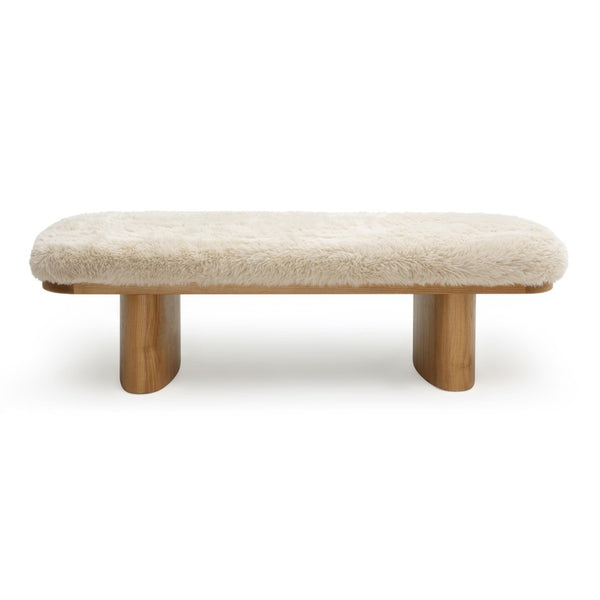 TOV Furniture Ollie 56.5" Plush Vegan Shearling Oversized Bench - Cozy, Sculptural Seating for Any Space Natural TOV-OC69381
