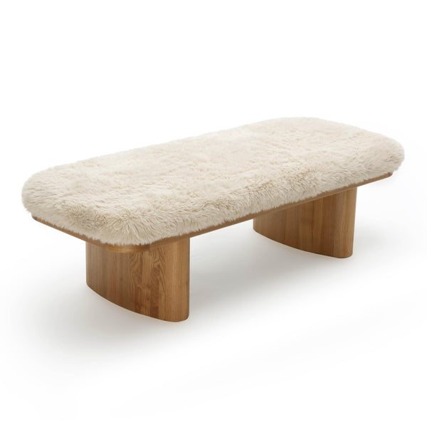 TOV Furniture Ollie 56.5" Plush Vegan Shearling Oversized Bench - Cozy, Sculptural Seating for Any Space Natural TOV-OC69381