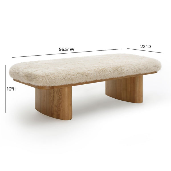 TOV Furniture Ollie 56.5" Plush Vegan Shearling Oversized Bench - Cozy, Sculptural Seating for Any Space Natural TOV-OC69381