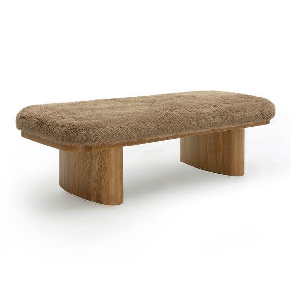 TOV Furniture Ollie 56.5" Plush Vegan Shearling Oversized Bench - Cozy, Sculptural Seating for Any Space Taupe TOV-OC69382