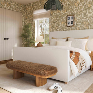 TOV Furniture Ollie 56.5" Plush Vegan Shearling Oversized Bench - Cozy, Sculptural Seating for Any Space Taupe TOV-OC69382