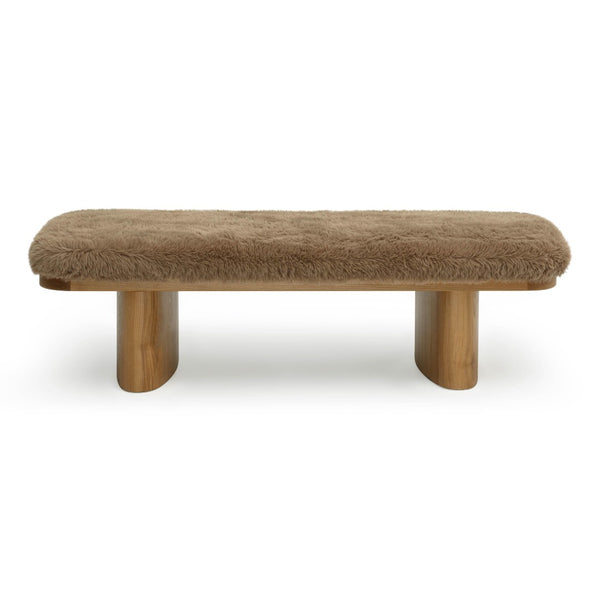 TOV Furniture Ollie 56.5" Plush Vegan Shearling Oversized Bench - Cozy, Sculptural Seating for Any Space Taupe TOV-OC69382