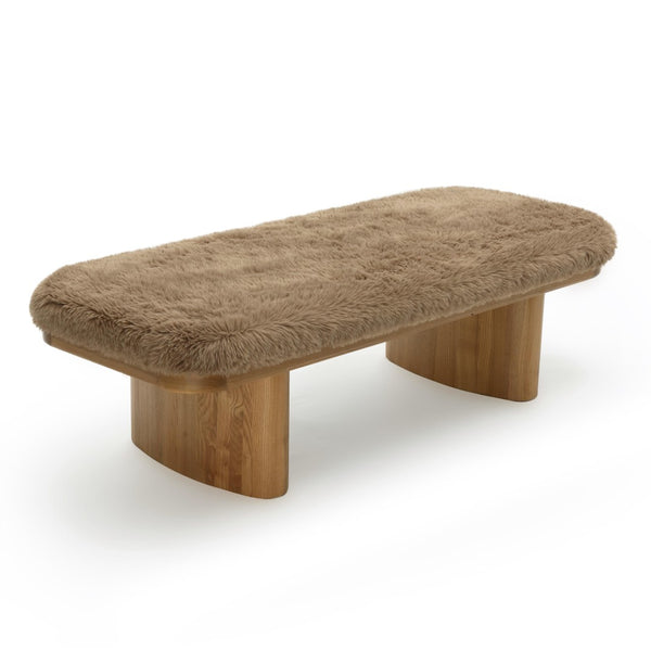 TOV Furniture Ollie 56.5" Plush Vegan Shearling Oversized Bench - Cozy, Sculptural Seating for Any Space Taupe TOV-OC69382