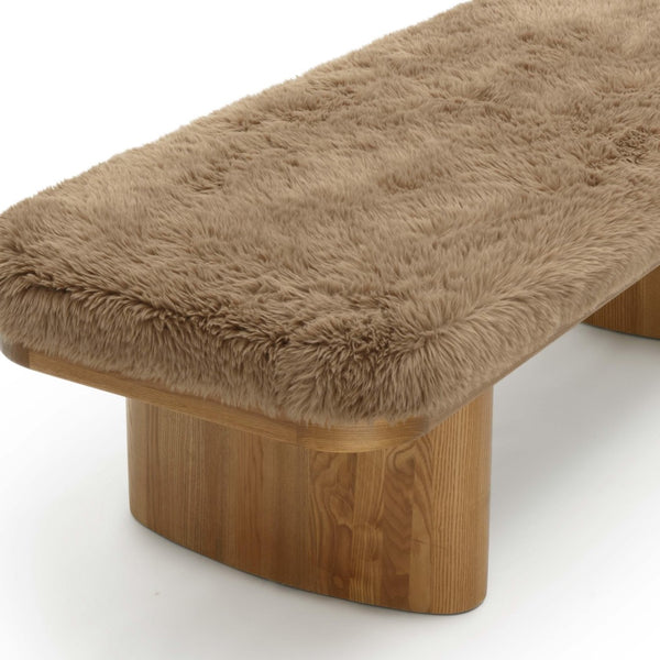 TOV Furniture Ollie 56.5" Plush Vegan Shearling Oversized Bench - Cozy, Sculptural Seating for Any Space Taupe TOV-OC69382