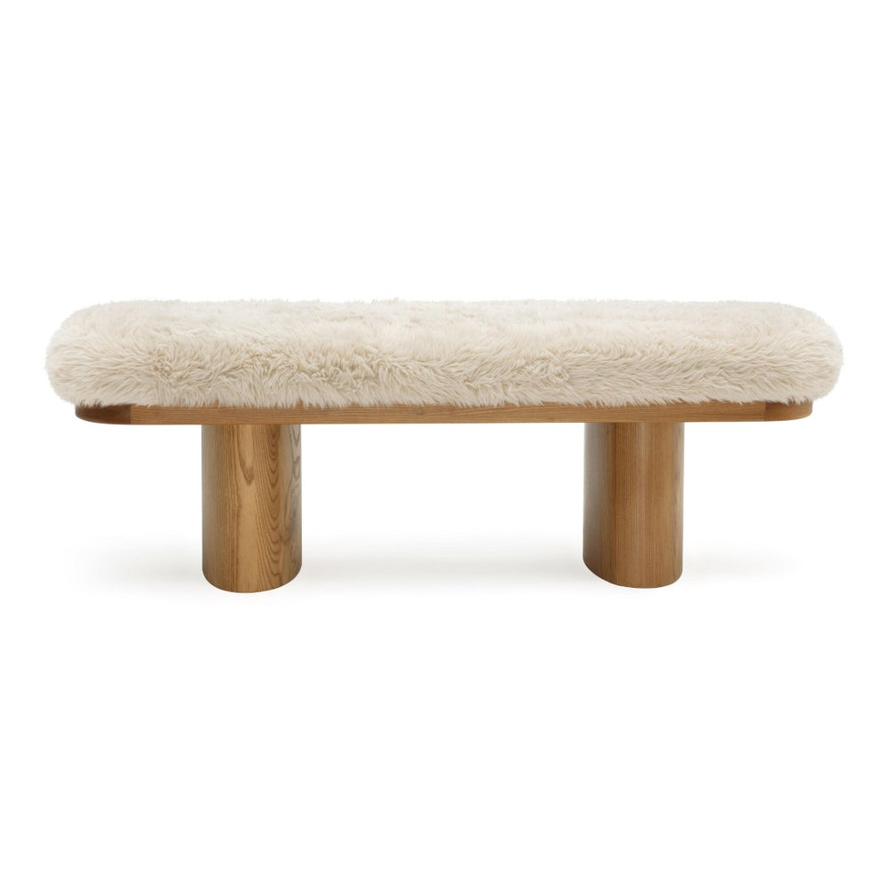 TOV Furniture Ollie 48" Vegan Shearling Bench - Cozy Oversized Design with Natural Ash Wood Legs for Stylish Spaces Natural TOV-OC69383