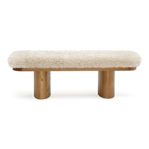 TOV Furniture Ollie 48" Vegan Shearling Bench - Cozy Oversized Design with Natural Ash Wood Legs for Stylish Spaces Natural TOV-OC69383