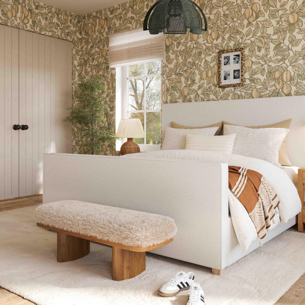 TOV Furniture Ollie 48" Vegan Shearling Bench - Cozy Oversized Design with Natural Ash Wood Legs for Stylish Spaces Natural TOV-OC69383