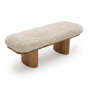 TOV Furniture Ollie 48" Vegan Shearling Bench - Cozy Oversized Design with Natural Ash Wood Legs for Stylish Spaces Natural TOV-OC69383