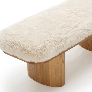 TOV Furniture Ollie 48" Vegan Shearling Bench - Cozy Oversized Design with Natural Ash Wood Legs for Stylish Spaces Natural TOV-OC69383