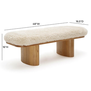 TOV Furniture Ollie 48" Vegan Shearling Bench - Cozy Oversized Design with Natural Ash Wood Legs for Stylish Spaces Natural TOV-OC69383
