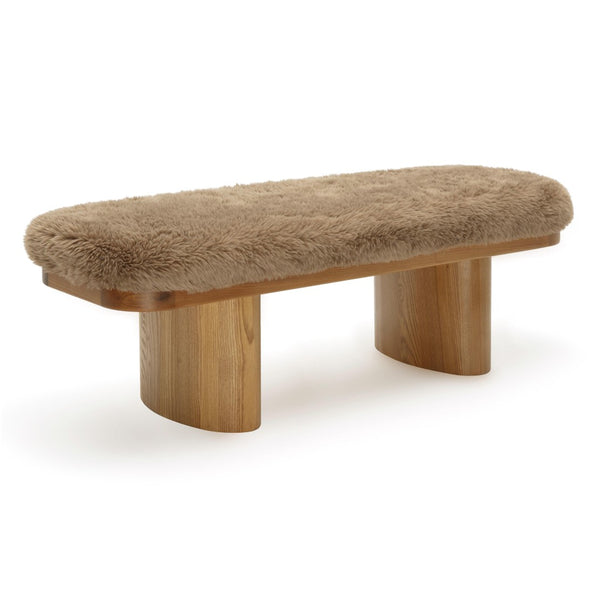 TOV Furniture Ollie 48" Vegan Shearling Bench - Cozy Oversized Design with Natural Ash Wood Legs for Stylish Spaces Taupe TOV-OC69384