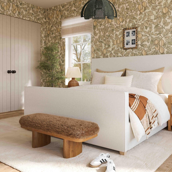 TOV Furniture Ollie 48" Vegan Shearling Bench - Cozy Oversized Design with Natural Ash Wood Legs for Stylish Spaces Taupe TOV-OC69384