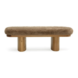 TOV Furniture Ollie 48" Vegan Shearling Bench - Cozy Oversized Design with Natural Ash Wood Legs for Stylish Spaces Taupe TOV-OC69384