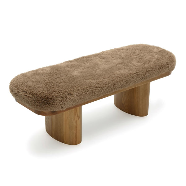 TOV Furniture Ollie 48" Vegan Shearling Bench - Cozy Oversized Design with Natural Ash Wood Legs for Stylish Spaces Taupe TOV-OC69384