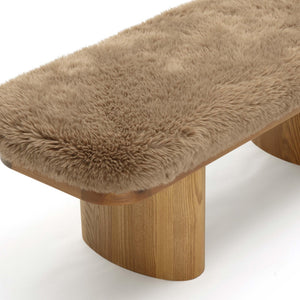 TOV Furniture Ollie 48" Vegan Shearling Bench - Cozy Oversized Design with Natural Ash Wood Legs for Stylish Spaces Taupe TOV-OC69384