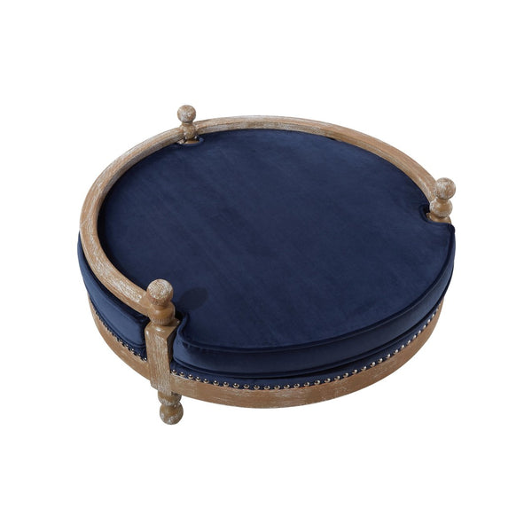 TOV Furniture Hound Navy Pet Bed - Stylish & Durable Dog Retreat with Plush Velvet Cushion, Handmade Oak Frame TOV-P2033-N