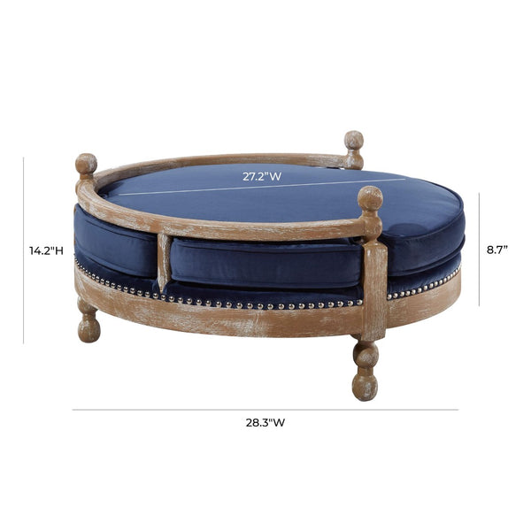 TOV Furniture Hound Navy Pet Bed - Stylish & Durable Dog Retreat with Plush Velvet Cushion, Handmade Oak Frame TOV-P2033-N
