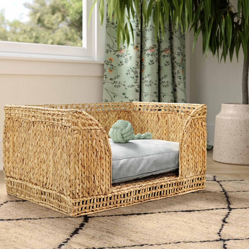 TOV Furniture Milou Stylish Handwoven Rattan Pet Bed with Plush Cushion for Small Dogs & Cats – Eco-Friendly Comfort TOV-P54301