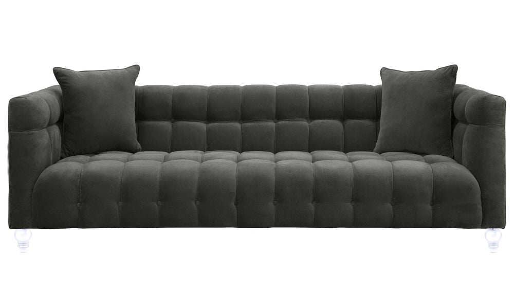 TOV Furniture Bea Velvet Tufted Sofa – Chic Design with Modern Lucite Legs for Luxurious Comfort and Style Grey TOV-S100