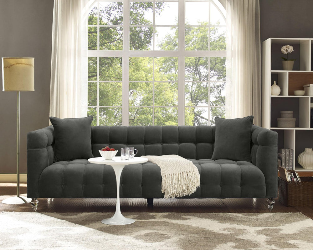 TOV Furniture Bea Velvet Tufted Sofa – Chic Design with Modern Lucite Legs for Luxurious Comfort and Style Grey TOV-S100