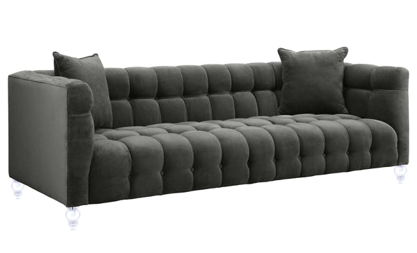TOV Furniture Bea Velvet Tufted Sofa – Chic Design with Modern Lucite Legs for Luxurious Comfort and Style Grey TOV-S100
