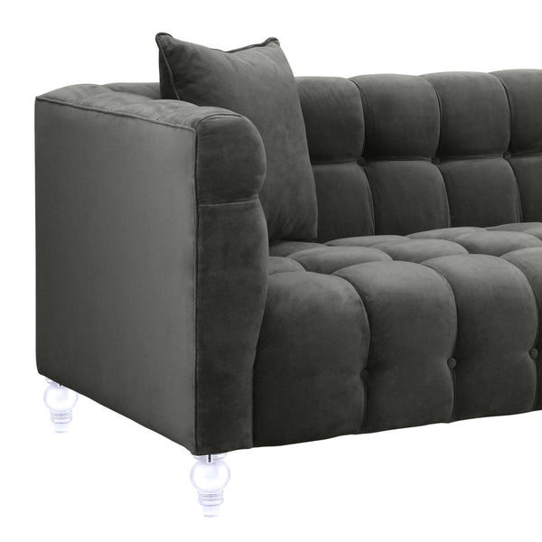 TOV Furniture Bea Velvet Tufted Sofa – Chic Design with Modern Lucite Legs for Luxurious Comfort and Style Grey TOV-S100