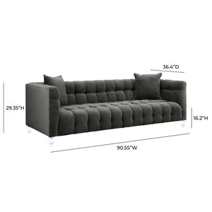 TOV Furniture Bea Velvet Tufted Sofa – Chic Design with Modern Lucite Legs for Luxurious Comfort and Style Grey TOV-S100