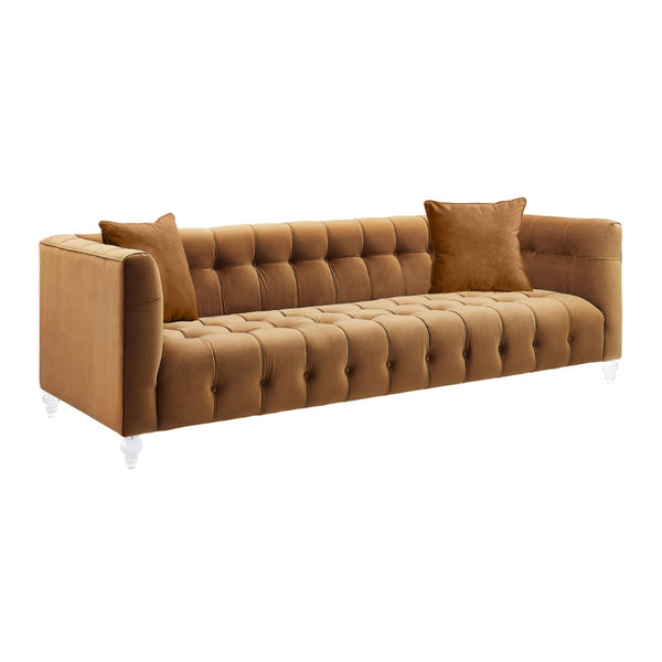 TOV Furniture Bea Velvet Tufted Sofa – Chic Design with Modern Lucite Legs for Luxurious Comfort and Style Cognac TOV-S109