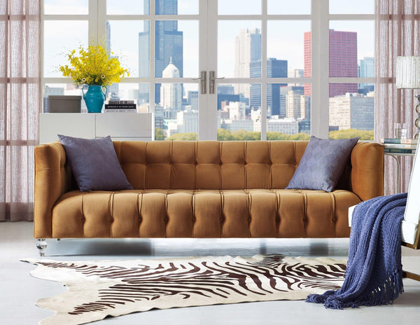 TOV Furniture Bea Velvet Tufted Sofa – Chic Design with Modern Lucite Legs for Luxurious Comfort and Style Cognac TOV-S109