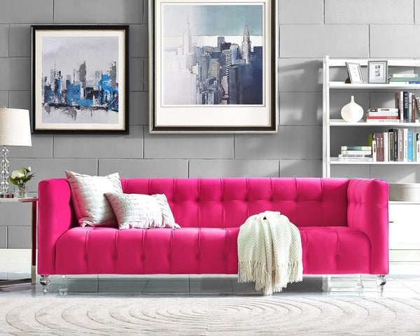 TOV Furniture Bea Velvet Tufted Sofa – Chic Design with Modern Lucite Legs for Luxurious Comfort and Style Pink TOV-S110