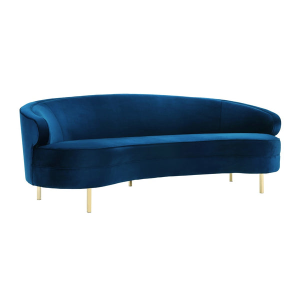 TOV Furniture Baila 89" Velvet Sofa - Luxurious Curved Design with Gold Legs for Modern Living Room Elegance Navy TOV-S135