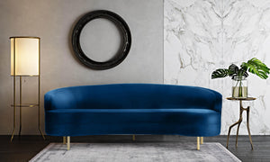 TOV Furniture Baila 89" Velvet Sofa - Luxurious Curved Design with Gold Legs for Modern Living Room Elegance Navy TOV-S135