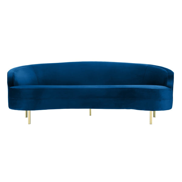 TOV Furniture Baila 89" Velvet Sofa - Luxurious Curved Design with Gold Legs for Modern Living Room Elegance Navy TOV-S135