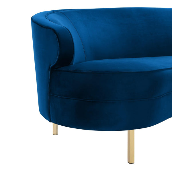 TOV Furniture Baila 89" Velvet Sofa - Luxurious Curved Design with Gold Legs for Modern Living Room Elegance Navy TOV-S135