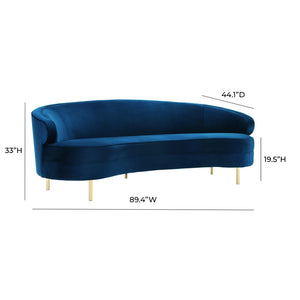 TOV Furniture Baila 89" Velvet Sofa - Luxurious Curved Design with Gold Legs for Modern Living Room Elegance Navy TOV-S135